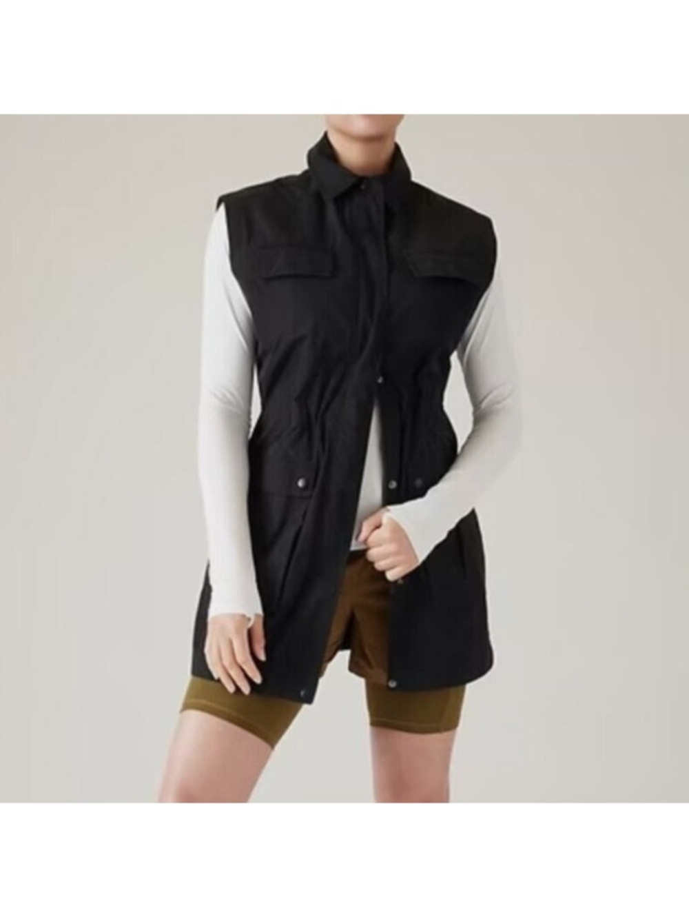 ATHLETA Boundless Utility Vest Womens Black Cinch Waist Long Size Full Zip Sz M